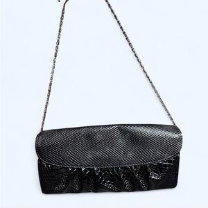 Glossy Black Textured Purse with Velvet Interior